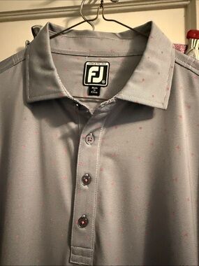 FootJoy Gray Polo with Pink Micro Dot Pattern